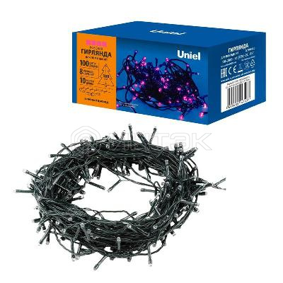 Гирлянда светодиодная ULD-S1000-100/DGA PINK IP20 10м 100 LED роз. свет провод зел. Uniel UL-00008406 изображение, фото