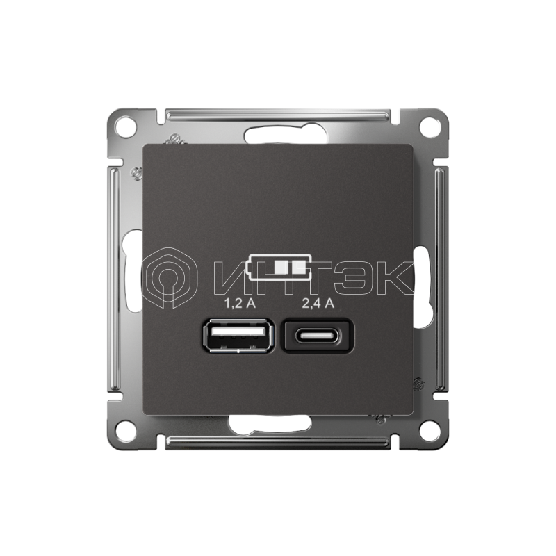 Розетка USB AtlasDesign тип A+C 5В/2.4А 2х5В/1.2А механизм базальт Systeme Electric ATN001439 изображение, фото
