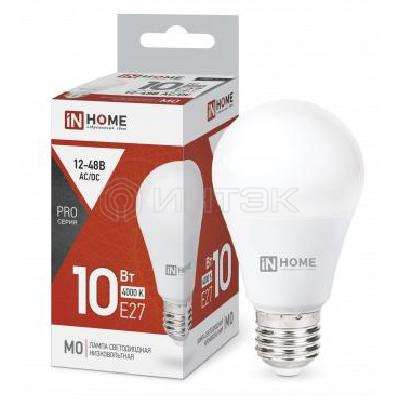 Лампа светодиодная низковольтная LED-MO-PRO 10Вт грушевидная матовая 4000К нейтр. бел. E27 900лм 12-48В IN HOME 4690612038032 изображение, фото