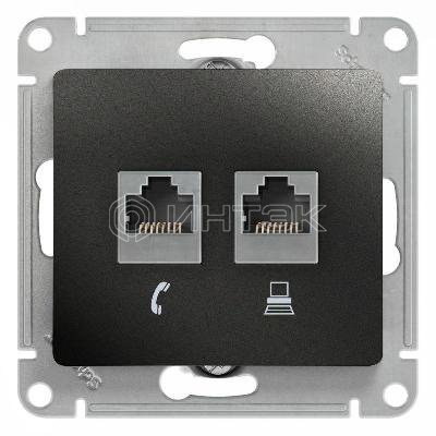 Розетка компьютерная + телефонная 2-м СП Glossa RJ45 + RJ11 кат.5E механизм антрацит Systeme Electric GSL000785 изображение, фото