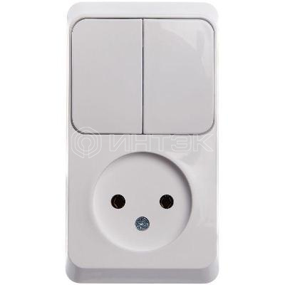 Блок ОП Этюд (1-м розетка без заземл. + 2-кл. выкл.) бел.  Systeme Electric BPA16-205B изображение, фото