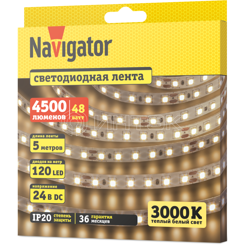 Лента светодиодная 95 307 NLS-2835WW120-9.6-IP20-24V (уп.5м) Navigator 95307 изображение, фото