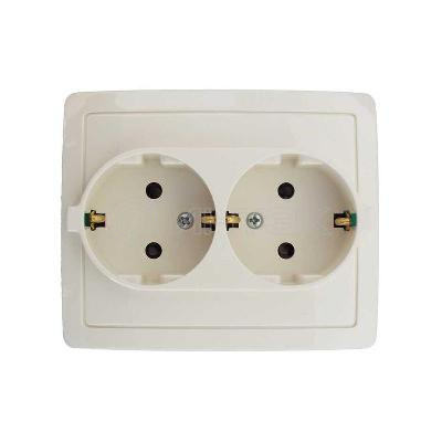 Розетка 2-м СП Simon15 16А IP20 250В с заземл. Schuko защ. шторки винт. клеммы сл. кость Simon 1590451-031 изображение, фото