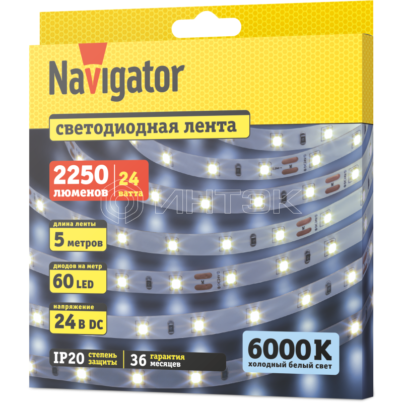 Лента светодиодная 95 295 NLS-2835CW60-4.8-IP20-24V (уп.5м) Navigator 95295 изображение, фото