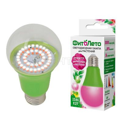 Лампа светодиодная LED-A60-15W/SPSB/E27/CL PLP30GR 15Вт A60 грушевидная прозрачная для растений спектр для рассады и цветения (упак. картон) Uniel UL-00004582 изображение, фото