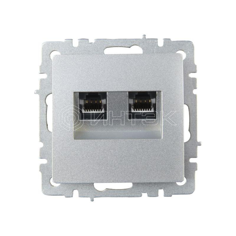 Розетка компьютерная двойн. СП RJ45 кат.5E BRITE РК10-2-БрА механизм алюм. IEK BR-K20-1-K47 изображение, фото