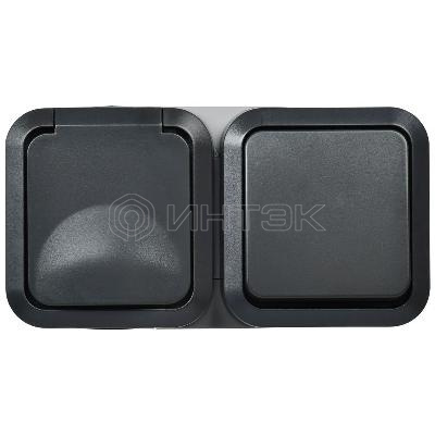 Блок ОП розетка + выключ. горизонт. TORS 16А IP55 TS142 графит IEK TS-G10-6-55-V-K53 изображение, фото