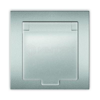 Розетка 1-м СП Афина 16А IP20 с заземл. с крышкой в сборе серебр. Universal A0029-S изображение, фото