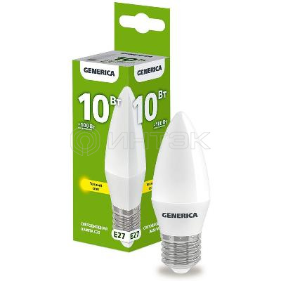 Лампа светодиодная C35 10Вт свеча 3000К E27 230В GENERICA LL-C35-10-230-30-E27-G изображение, фото
