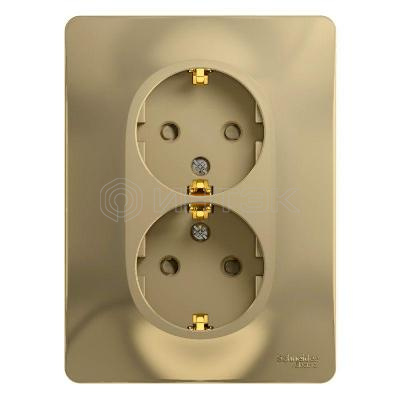 Розетка 2-м СП Glossa 16А IP20 с заземл. защ. шторки в сборе титан Systeme Electric GSL000426 изображение, фото