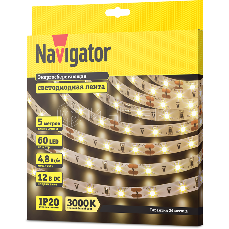 Лента светодиодная 71 402 NLS-3528WW60-4.8 IP20 12B R5 4.8Вт/м (уп.5м) Navigator 71402 изображение, фото