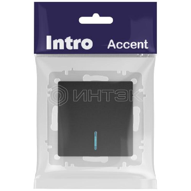 Выключатель 1-кл. СП Accent 6-102-05 10А IP20 250В с подсветкой AL/CU антрацит Intro Б0063475 изображение, фото