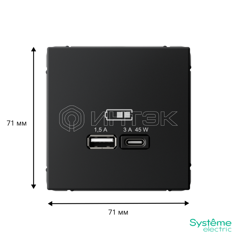 Розетка USB ArtGallery тип A+C 45Вт QC PD высокоскор. ЗУ механизм карбон Systeme Electric GAL001029 изображение, фото