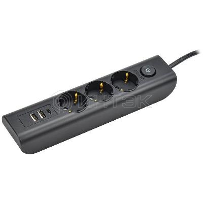 Удлинитель 3х2м с заземл. 16А 250В MODERN У03В с выкл. USBх3 (type-Aх2шт + type-Cх1шт) ПВС 3х1 черн. IEK WYP12-16-03-02-ZKU-K02 изображение, фото