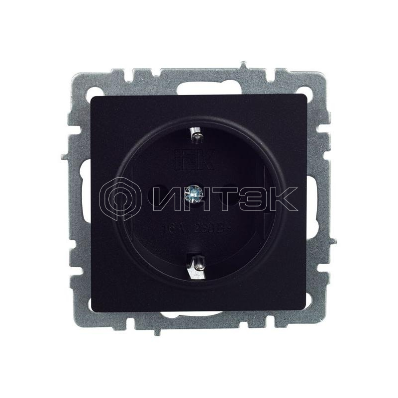 Розетка BRITE РС14-1-0-БрЧ 16А с заземл. защ. шторки механизм черн. IEK BR-R14-16-K02 изображение, фото