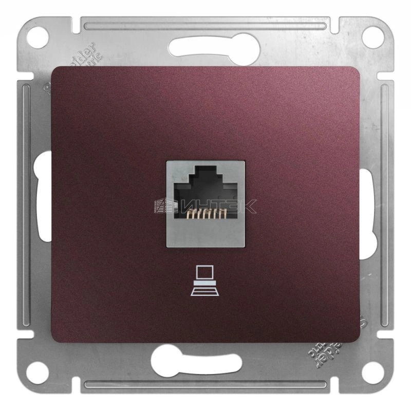 Розетка компьютерная 1-м Glossa RJ45 кат.5E механизм баклажан. Systeme Electric GSL001181K изображение, фото