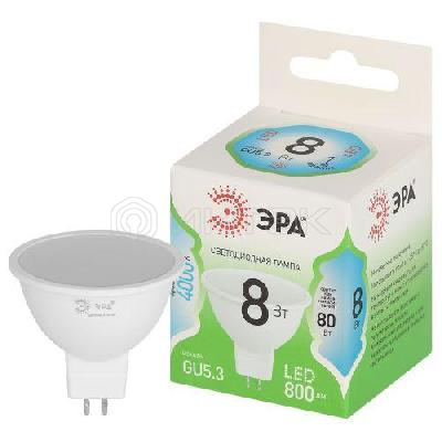 Лампа светодиодная GREEN LINE MR16-8W-840-GU5.3 GL 8Вт софит 4000К яркий свет бел. GU5.3 Эра Б0067084 изображение, фото