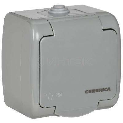 Розетка 1-м ОП AQUATIC РСш12-2-А 16А IP54 с заземл. с крышкой GENERICA ERA12-K03-16-54 изображение, фото