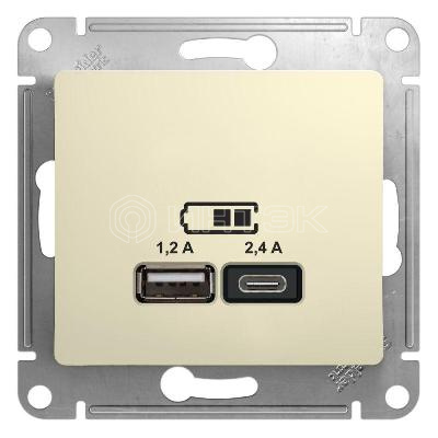 Розетка USB Glossa тип A+C 5В/2.4А 2х5В/1.2А механизм беж. Systeme Electric GSL000239 изображение, фото