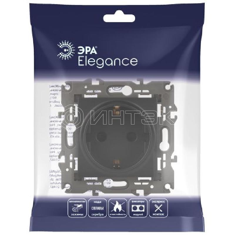 Розетка 1-м СП Эра Elegance 14-2102-05 16А IP20 16AX 250В 2P+E Schuko защ. шторки антрацит Эра Б0034276 изображение, фото