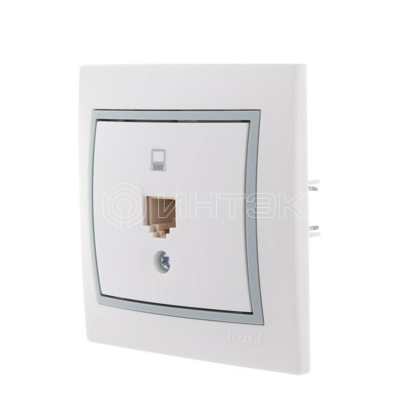 Розетка компьютерная 1-м СП Mira RJ45 бел./сер. LEZARD 701-0215-139 изображение, фото