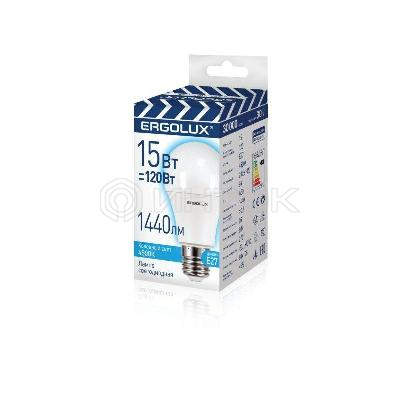 Лампа светодиодная LED-A60-15W-E27-4K "ПРОМО" ЛОН 15Вт E27 4500К 180-240В Ergolux 13638 изображение, фото