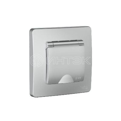 Розетка 1-м СП Blanca 16А IP44 250В с заземл. защ. шторки с крышкой алюм. Systeme Electric BLNRS441113 изображение, фото
