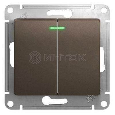 Выключатель 2-кл. СП Glossa 10А IP20 (сх. 5а) 10AX с подсветкой механизм шоколад.  Systeme Electric GSL000853 изображение, фото