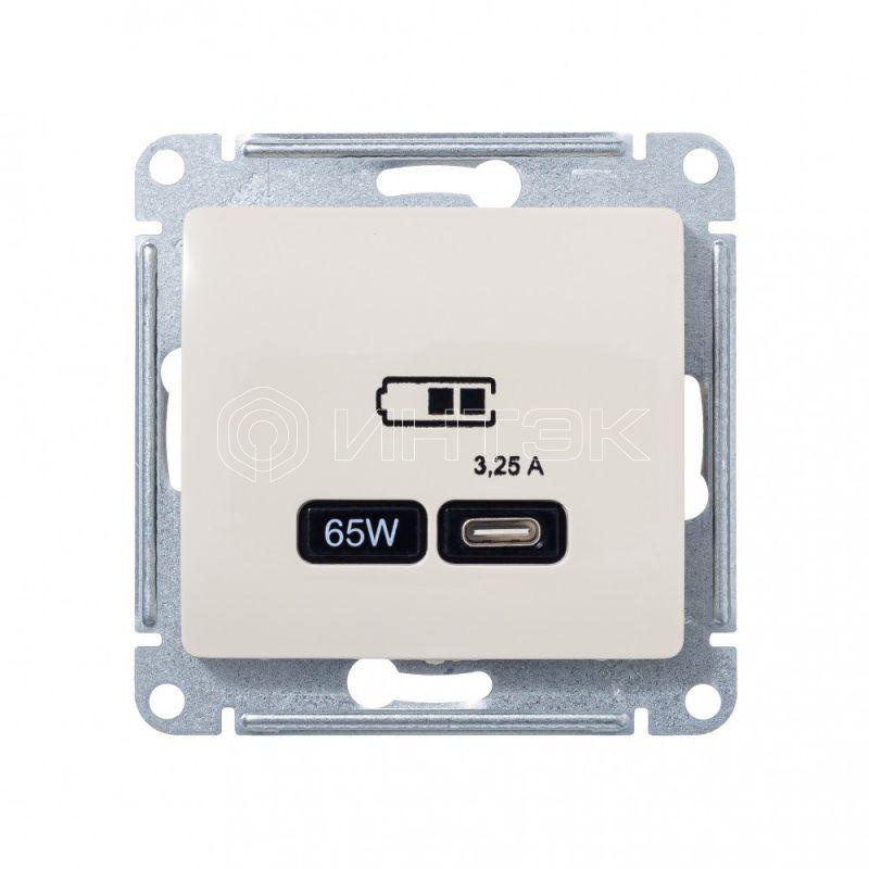 Розетка USB Glossa тип C 65Вт QC PD высокоскор. ЗУ механизм беж. Systeme Electric GSL000227 изображение, фото