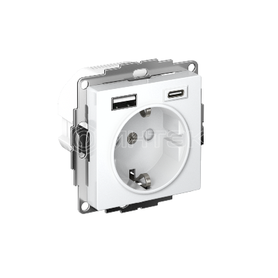 Розетка AtlasDesign 16А с 2-мя заряд. устройствами USB тип A+C 5В/2.4А/3.0А 2х5В/1.5А механизм лотос Systeme Electric ATN001332 изображение, фото
