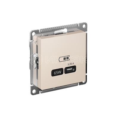 Розетка USB AtlasDesign тип C 65Вт QC PD высокоскор. ЗУ механизм беж. Systeme Electric ATN000227 изображение, фото