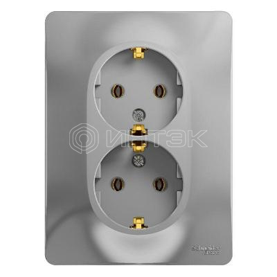Розетка 2-м СП Glossa 16А IP20 с заземл. в сборе алюм.  Systeme Electric GSL000324 изображение, фото
