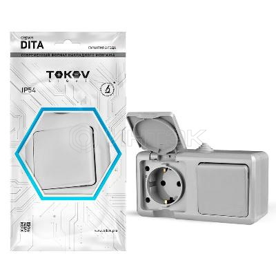 Блок ОП Dita (розетка 16А 250В с заземл. + 1-кл. выкл. 10А) IP54 сер. TOKOV ELECTRIC TKL-DT-V1RZ-C06-IP54 изображение, фото