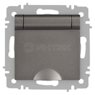 Розетка 1-м СП Accent 6-203-09 16А IP20 250В 2P+E Schuko с крышкой AL/CU титан Intro Б0063471 изображение, фото