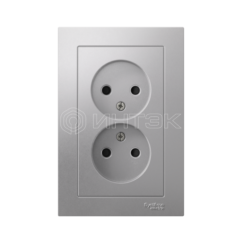 Розетка 2-м СП AtlasDesign 16А IP20 без заземл. защ. шторки в сборе алюм. Systeme Electric ATN000322 изображение, фото