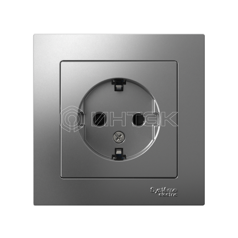 Розетка 1-м СП AtlasDesign 16А IP20 с заземл. защ. шторки в сборе сталь Systeme Electric ATN000944 изображение, фото