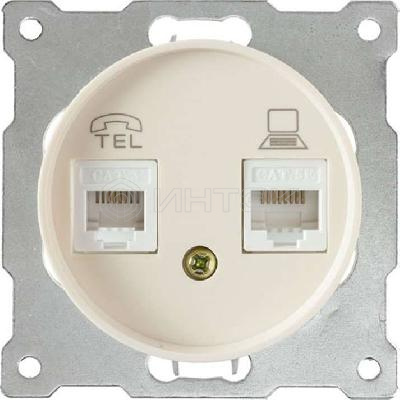 Розетка компьютерная + телефонная 2-м СП Florence RJ45 + RJ11 кат.5E механизм беж. (1E20801301) OneKeyElectro 2172794 изображение, фото