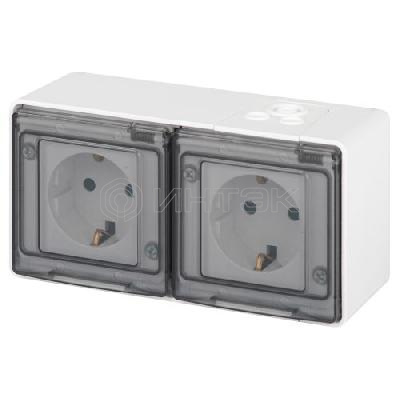 Розетка Эксперт 11-2503-01 2х2P+E гориз. IP55 16А-250В ОУ бел. Эра Б0063264 изображение, фото