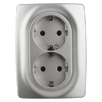Розетка 2-м СП Эра12 12-2106-03 16А IP20 16AX 250В 2х2P+E Schuko алюм. Эра Б0031230 изображение, фото