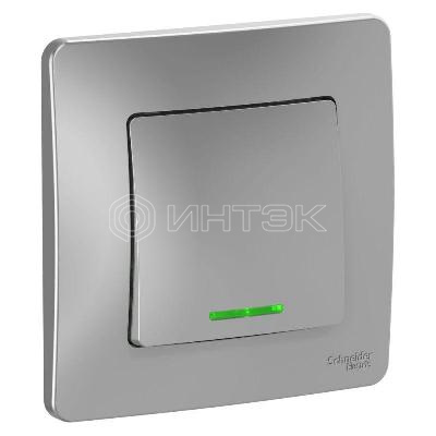 Выключатель 1-кл. СП Blanca 10А IP20 (сх. 1) 250В с подсветкой алюм.  Systeme Electric BLNVS010113 изображение, фото