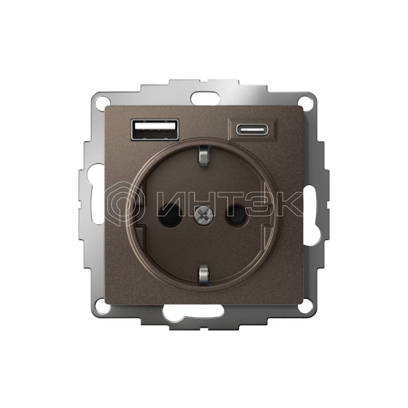 Розетка AtlasDesign 16А с 2-мя заряд. устройствами USB тип A+C 5В/2.4А 2х5В/1.2А механизм мокко Systeme Electric ATN000632 изображение, фото
