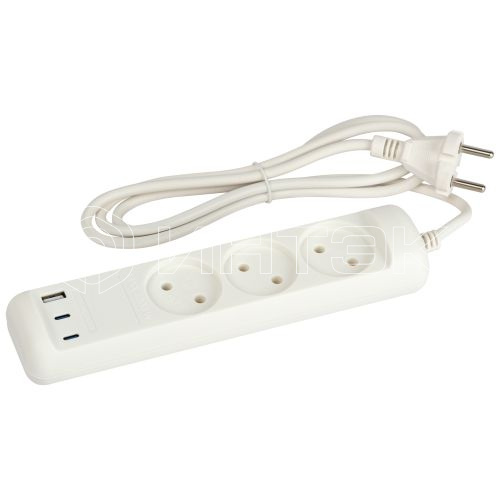 Удлинитель электрический U-3-1.5m-USB-W 3 розетки + 3xUSB A+C 1.5м 10А бел. Эра Б0069075 изображение, фото