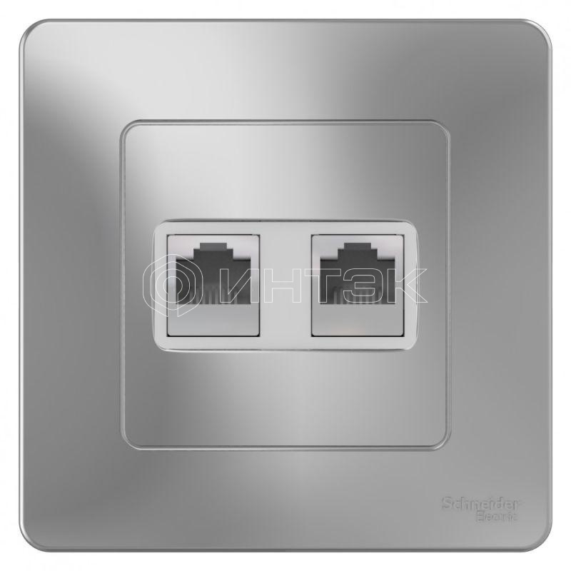 Розетка компьютерная + телефонная 2-м СП Blanca RJ45 кат.5E + RJ11 алюм. Systeme Electric BLNIS045113 изображение, фото