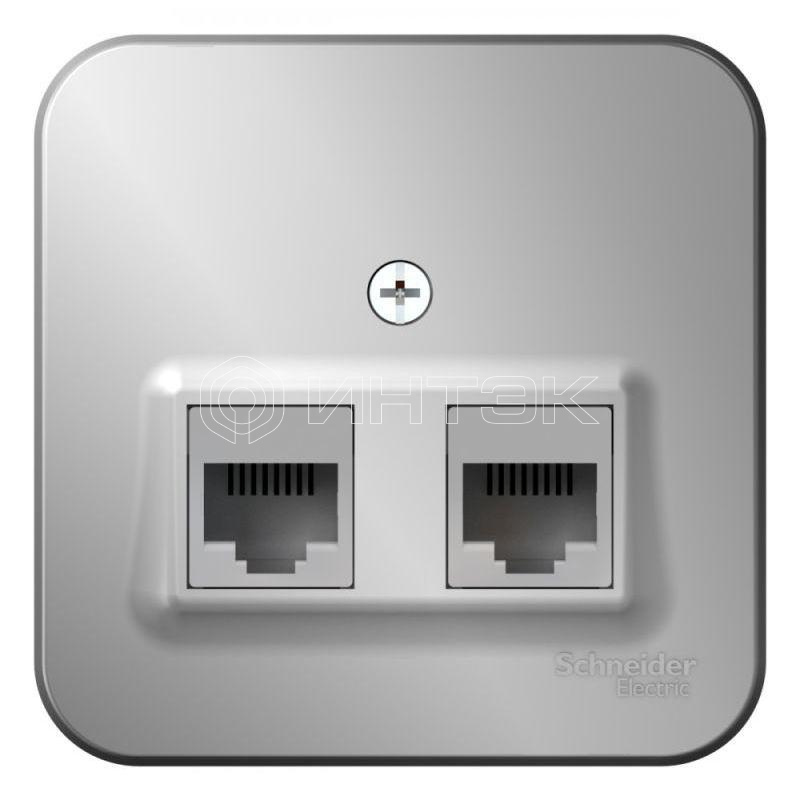 Розетка компьютерная + телефонная 2-м ОП Blanca RJ45 кат.5E + RJ11 с изолир. пластиной алюм. Systeme Electric BLNIA045113 изображение, фото