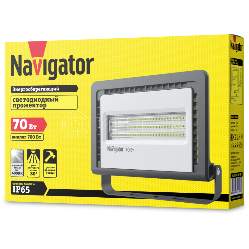 Прожектор светодиодный 14 147 NFL-01-70-4K-LED 70Вт 4000К IP65 5950лм черн. Navigator 14147 изображение, фото