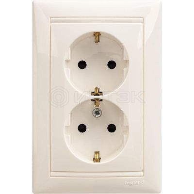 Розетка 2-м СП Valena 16А IP20 2х2P+E с заземл. защ. шторки немецк. стандарт в сборе бел. Legrand 774427 изображение, фото