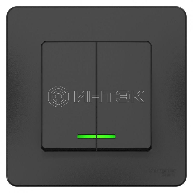 Выключатель 2-кл. СП Blanca 10А IP20 (сх. 5) 250В с подсветкой антрацит  Systeme Electric BLNVS010516 изображение, фото