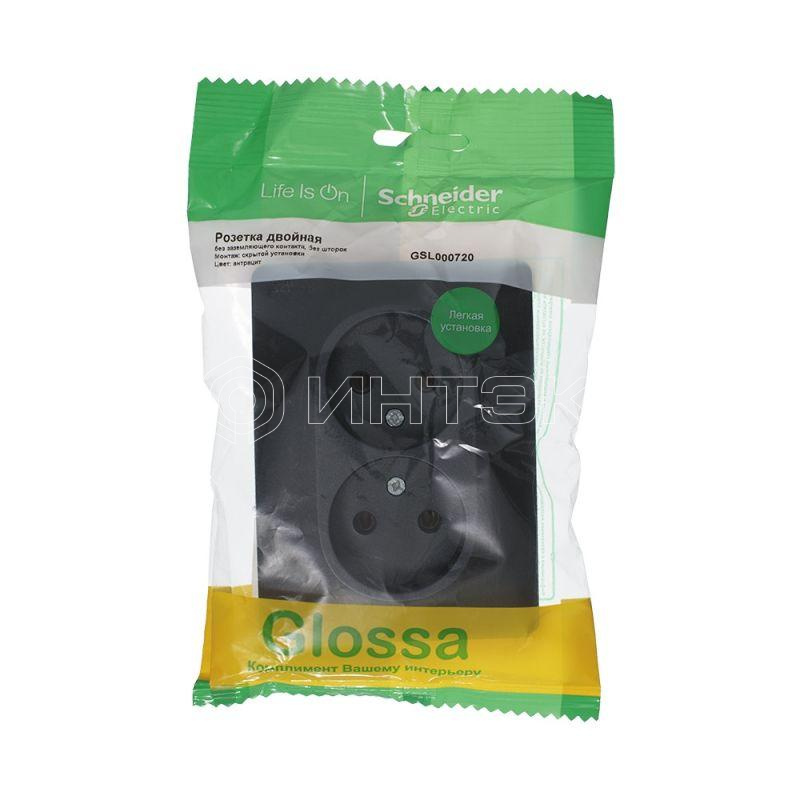Розетка 2-м СП Glossa 16А IP20 без заземл. в сборе антрацит  Systeme Electric GSL000720 изображение, фото