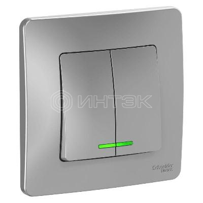 Выключатель 2-кл. СП Blanca 10А IP20 (сх. 5) 250В с подсветкой алюм.  Systeme Electric BLNVS010513 изображение, фото