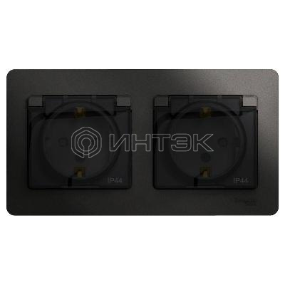 Розетка 2-м СП 2мод. Glossa 16А IP44 с заземл. защ. шторки в сборе антрацит Systeme Electric GSL000747 изображение, фото